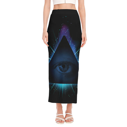 Masonic Eye All Seeing Print Side Slit Maxi Skirt