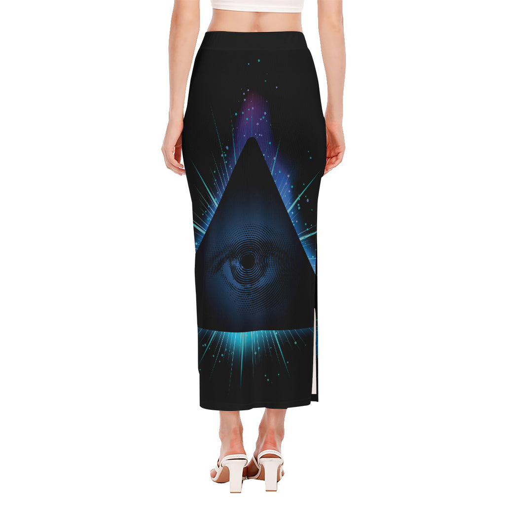 Masonic Eye All Seeing Print Side Slit Maxi Skirt