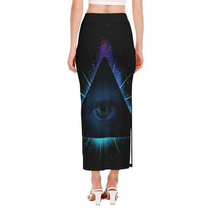 Masonic Eye All Seeing Print Side Slit Maxi Skirt