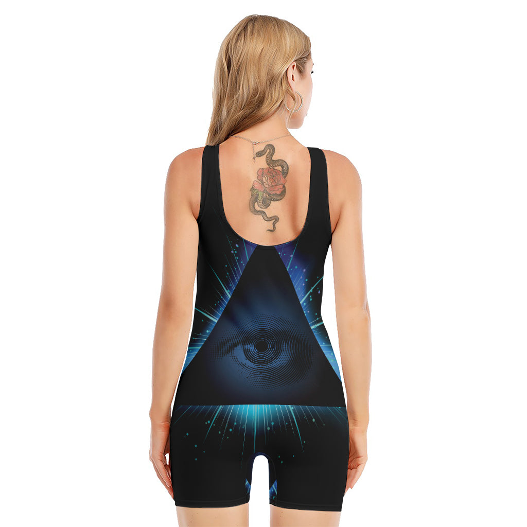Masonic Eye All Seeing Print Sleeveless One Piece Swimsuit