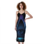 Masonic Eye All Seeing Print Slim Fit Midi Cami Dress