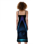 Masonic Eye All Seeing Print Slim Fit Midi Cami Dress