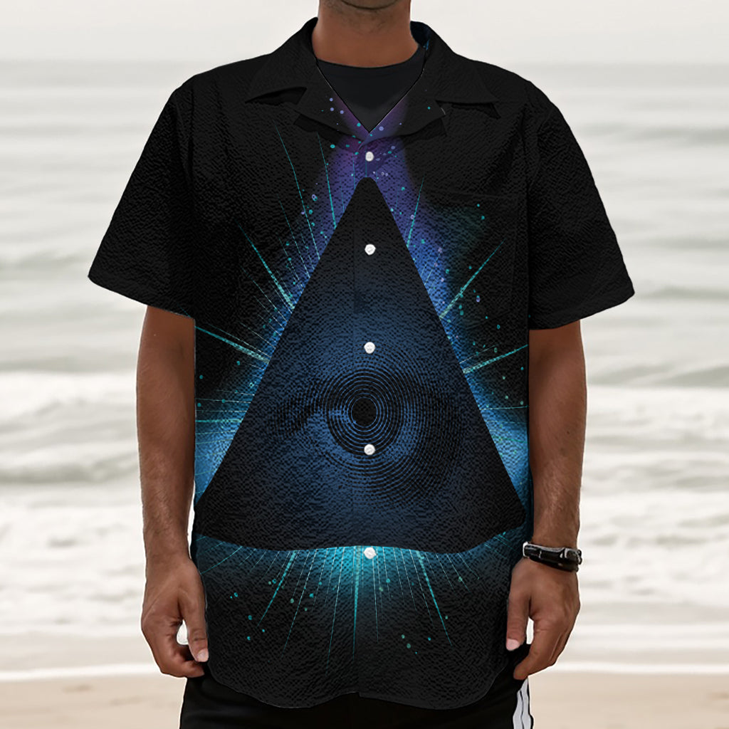 Masonic Eye All Seeing Print Textured Short Sleeve Shirt