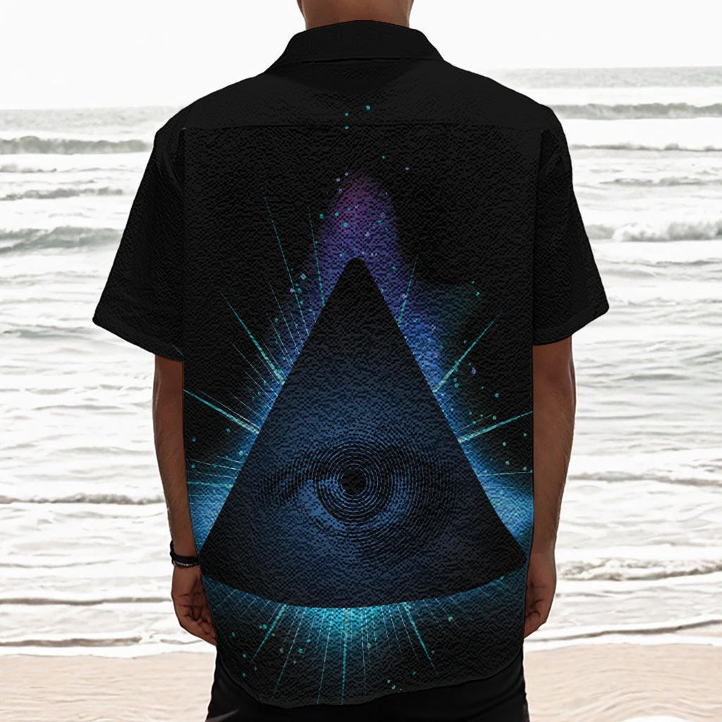 Masonic Eye All Seeing Print Textured Short Sleeve Shirt