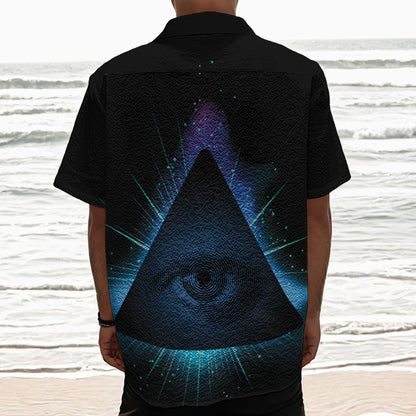 Masonic Eye All Seeing Print Textured Short Sleeve Shirt