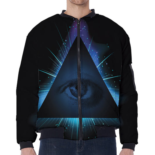Masonic Eye All Seeing Print Zip Sleeve Bomber Jacket