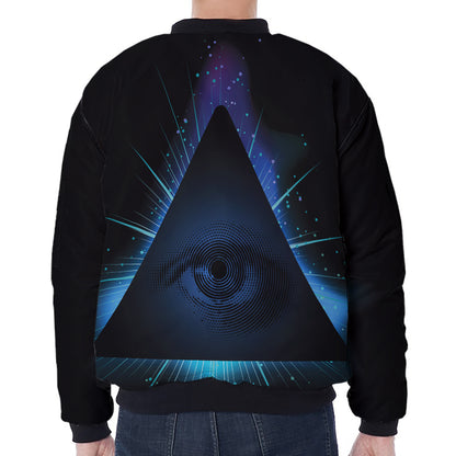 Masonic Eye All Seeing Print Zip Sleeve Bomber Jacket