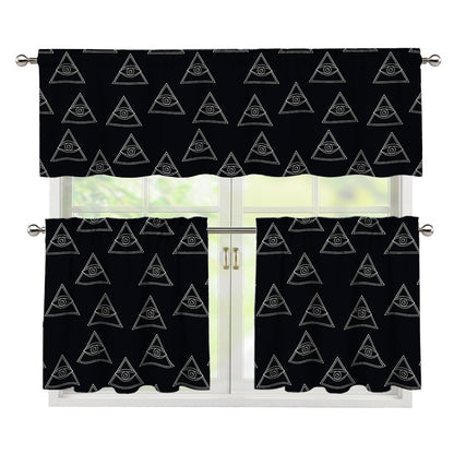 Masonic Eye Pattern Print 3 Piece Kitchen Curtains