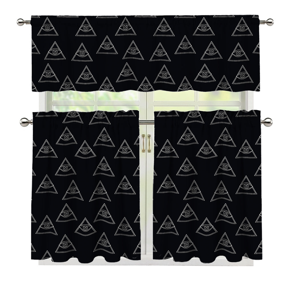 Masonic Eye Pattern Print 3 Piece Kitchen Curtains