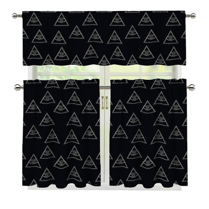 Masonic Eye Pattern Print 3 Piece Kitchen Curtains