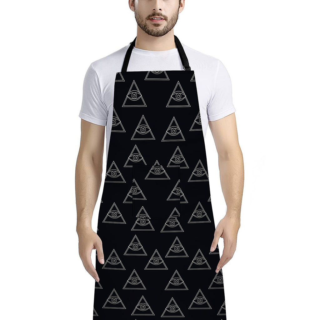 Masonic Eye Pattern Print Bib Apron With Pocket