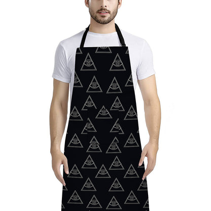 Masonic Eye Pattern Print Bib Apron With Pocket