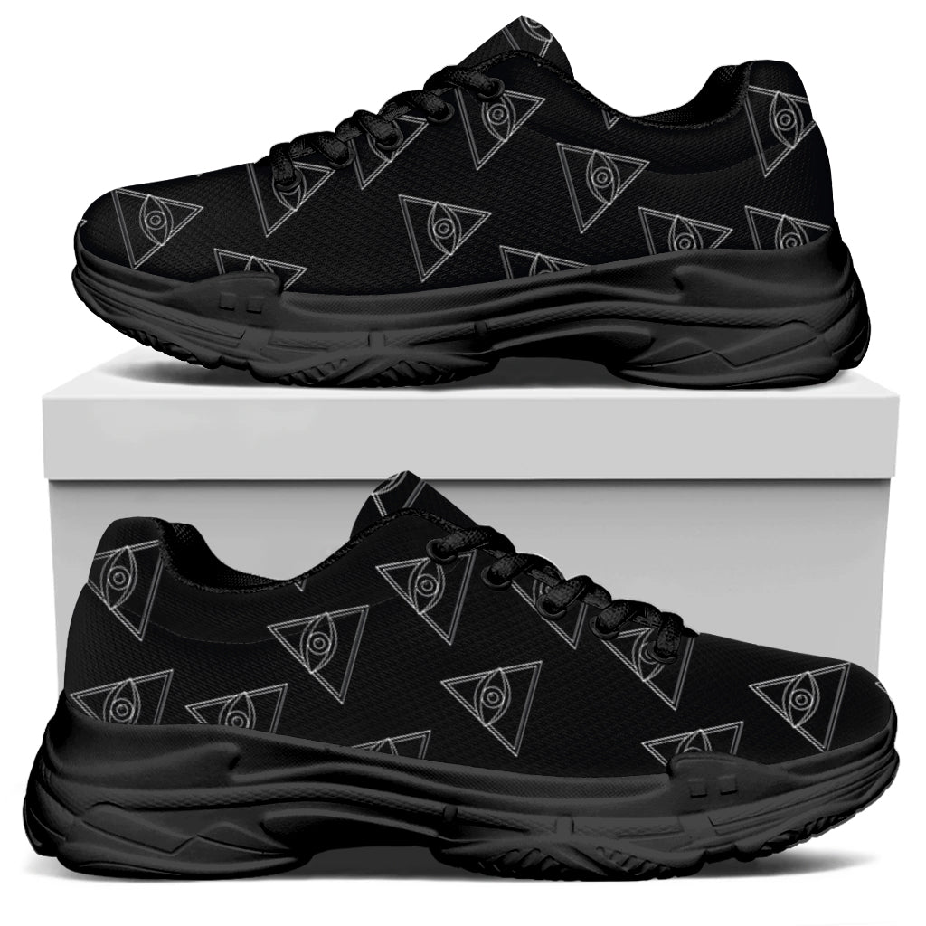 Masonic Eye Pattern Print Black Chunky Shoes