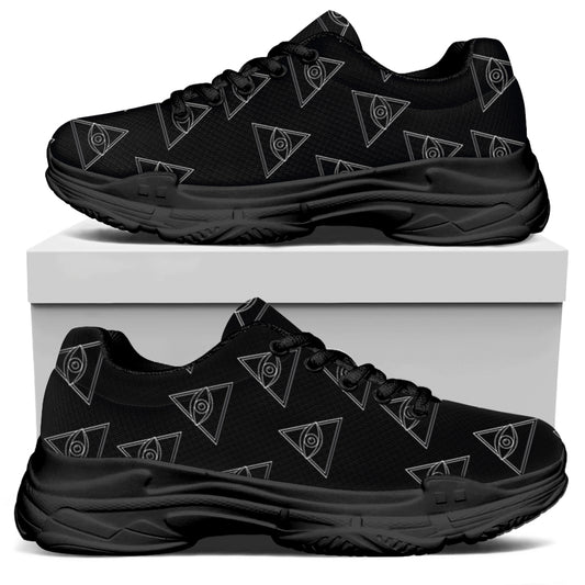Masonic Eye Pattern Print Black Chunky Shoes