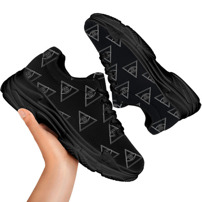 Masonic Eye Pattern Print Black Chunky Shoes