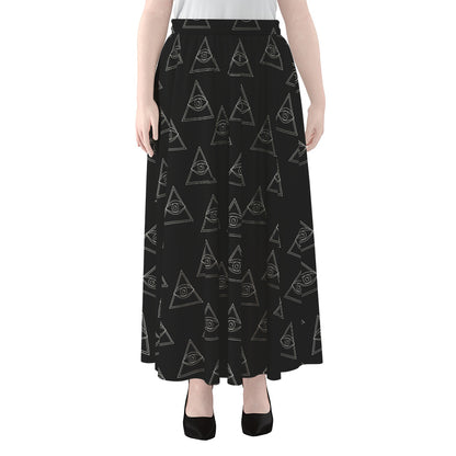 Masonic Eye Pattern Print Chiffon Maxi Skirt
