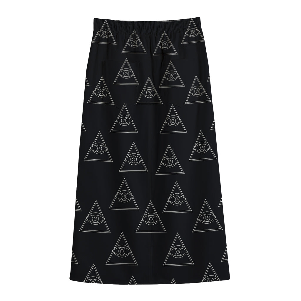 Masonic Eye Pattern Print Cotton Front Slit Maxi Skirt