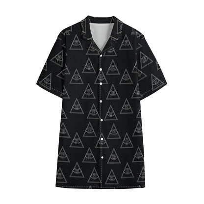 Masonic Eye Pattern Print Cotton Hawaiian Shirt