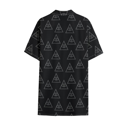 Masonic Eye Pattern Print Cotton Hawaiian Shirt