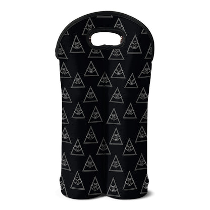 Masonic Eye Pattern Print Double Neoprene Wine Tote