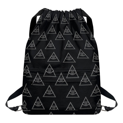 Masonic Eye Pattern Print Drawstring Backpack