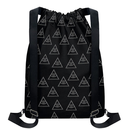 Masonic Eye Pattern Print Drawstring Backpack