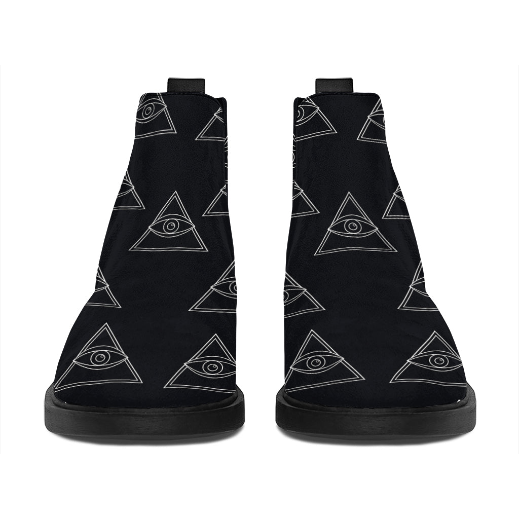Masonic Eye Pattern Print Flat Ankle Boots