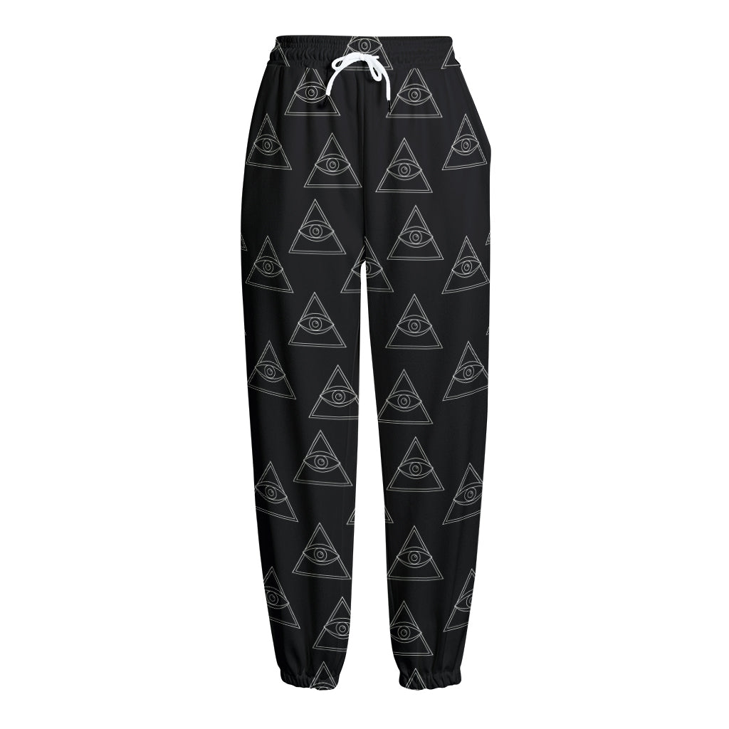 Masonic Eye Pattern Print Fleece Lined Knit Pants