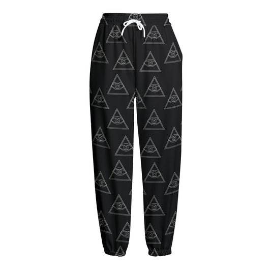 Masonic Eye Pattern Print Fleece Lined Knit Pants