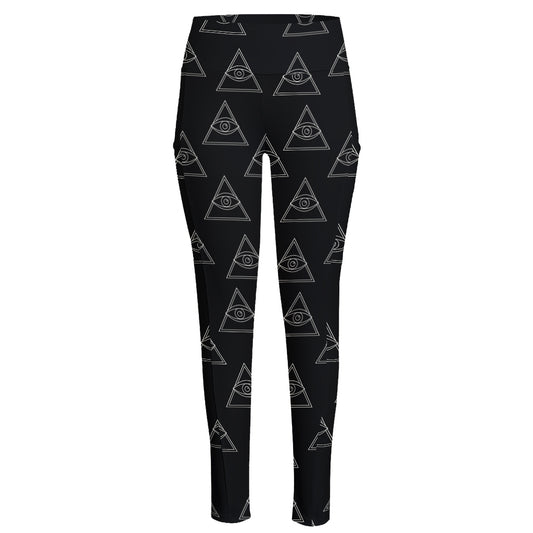 Masonic Eye Pattern Print High-Waisted Pocket Leggings