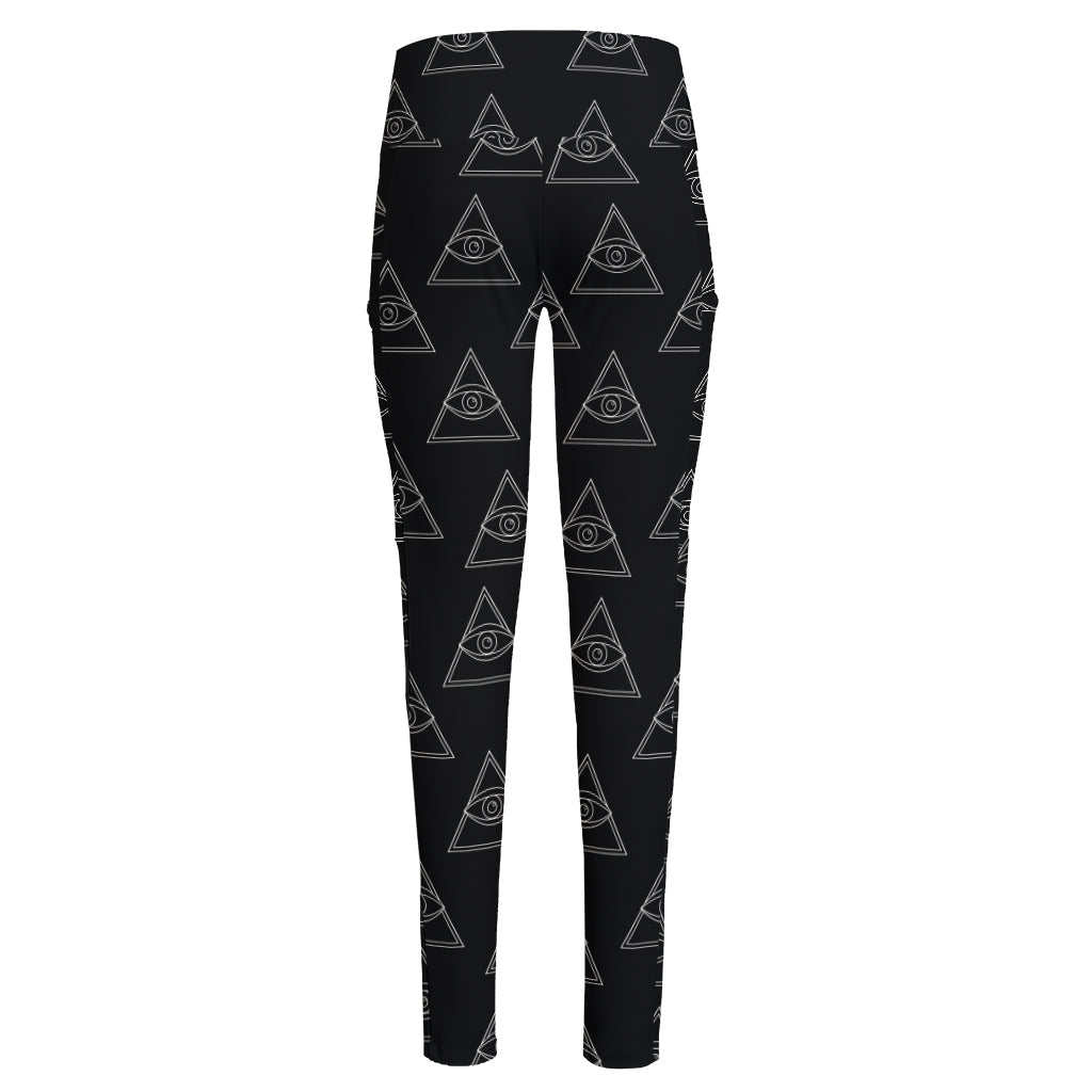 Masonic Eye Pattern Print High-Waisted Pocket Leggings