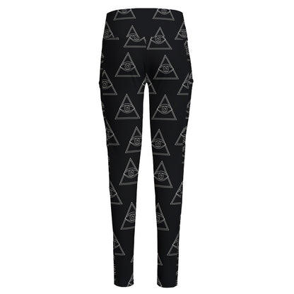 Masonic Eye Pattern Print High-Waisted Pocket Leggings