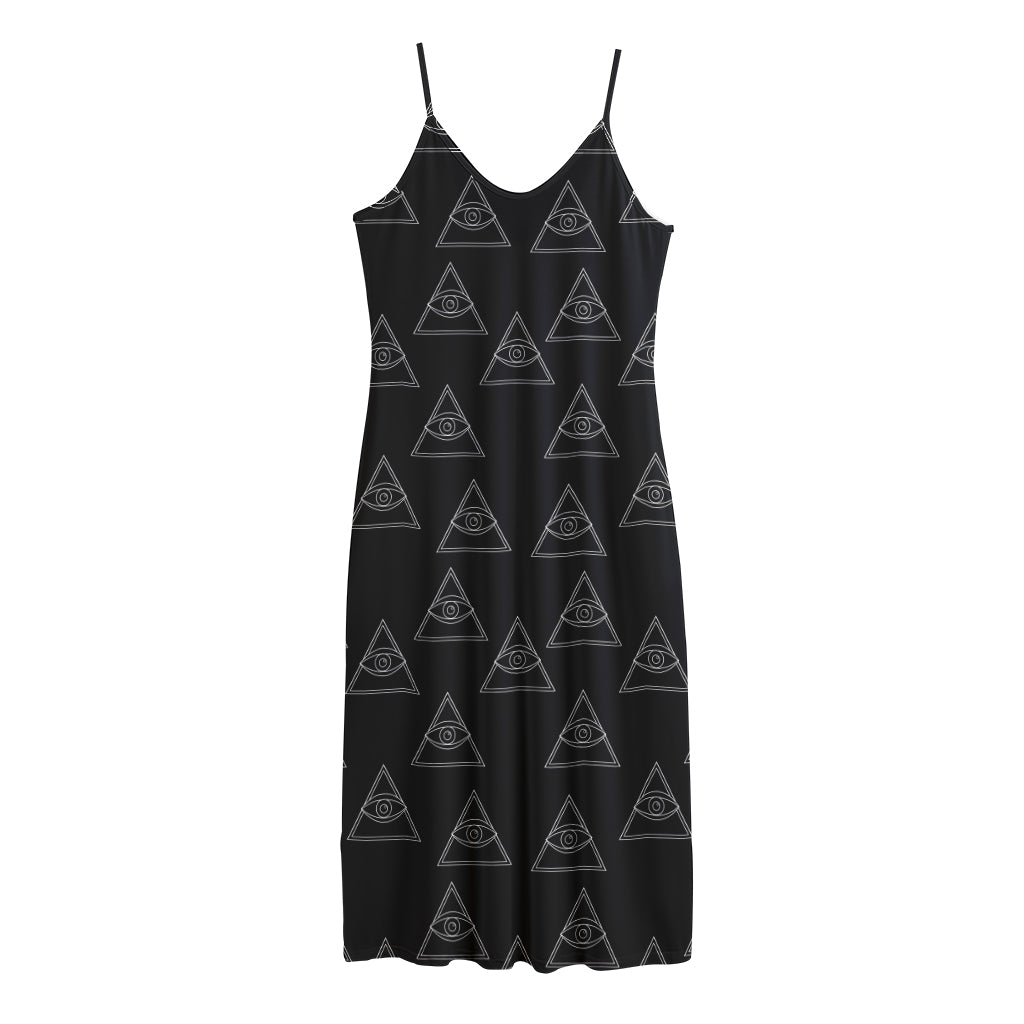 Masonic Eye Pattern Print Jersey Midi Cami Dress