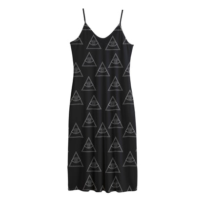 Masonic Eye Pattern Print Jersey Midi Cami Dress