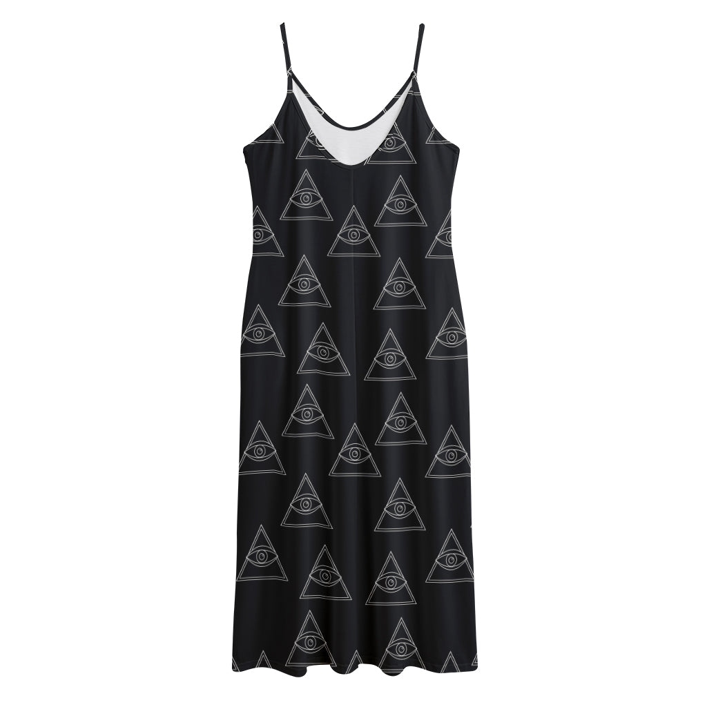 Masonic Eye Pattern Print Jersey Midi Cami Dress