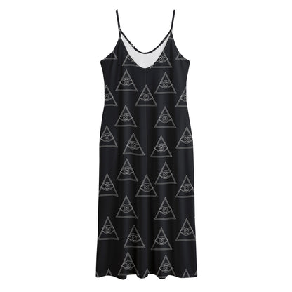 Masonic Eye Pattern Print Jersey Midi Cami Dress