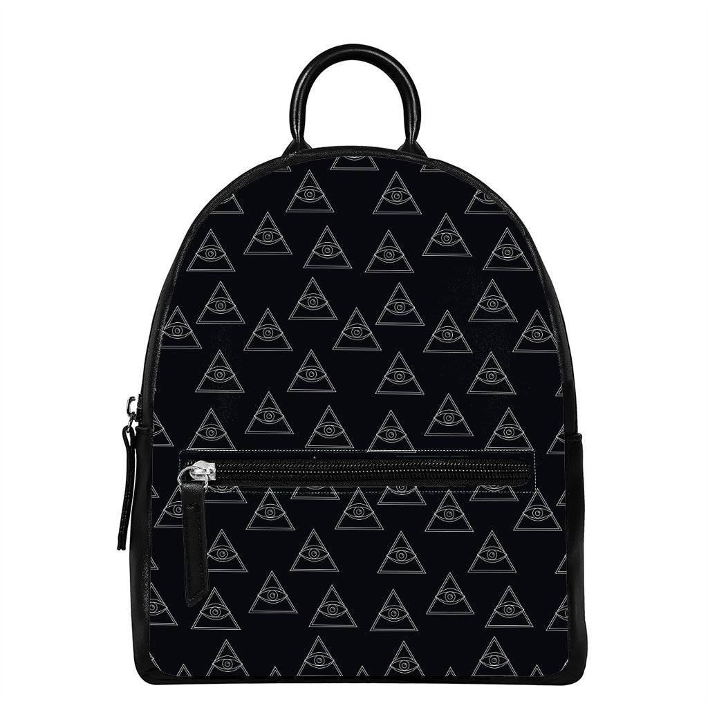 Masonic Eye Pattern Print Leather Backpack