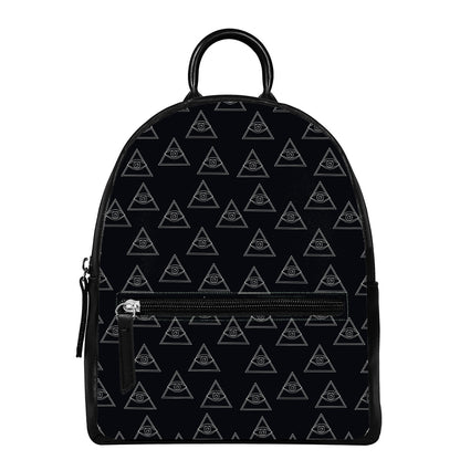 Masonic Eye Pattern Print Leather Backpack