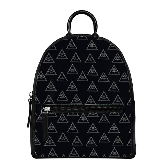 Masonic Eye Pattern Print Leather Backpack
