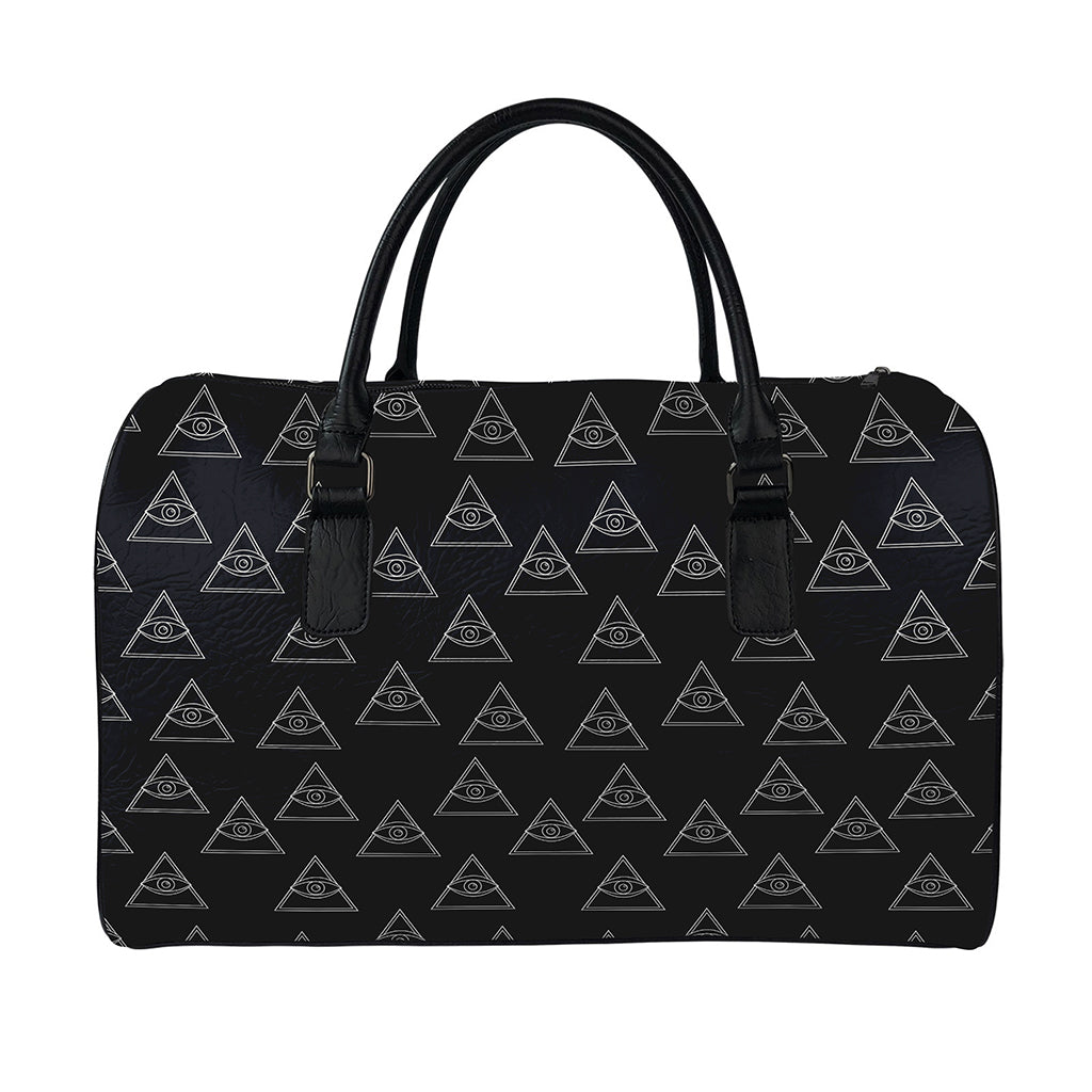 Masonic Eye Pattern Print Leather Duffle Bag