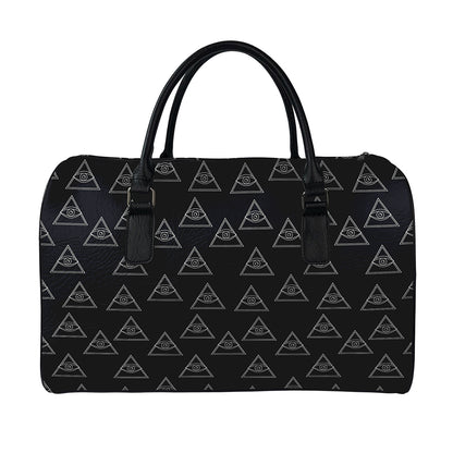 Masonic Eye Pattern Print Leather Duffle Bag