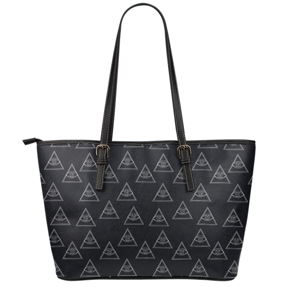 Masonic Eye Pattern Print Leather Tote Bag