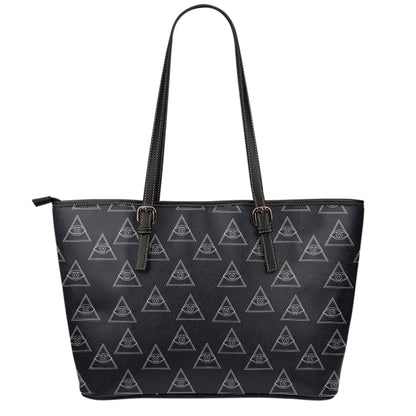 Masonic Eye Pattern Print Leather Tote Bag