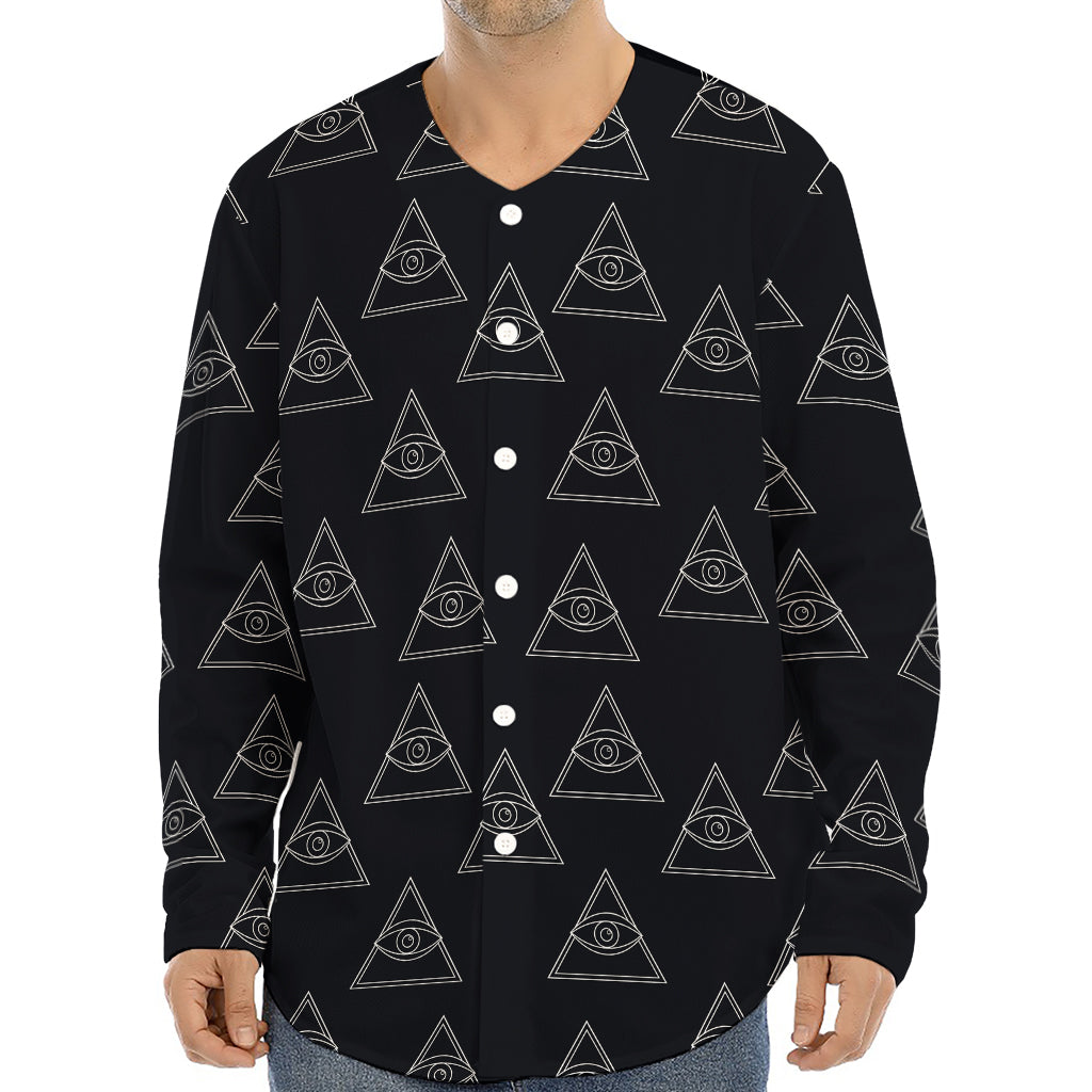 Masonic Eye Pattern Print Long Sleeve Baseball Jersey