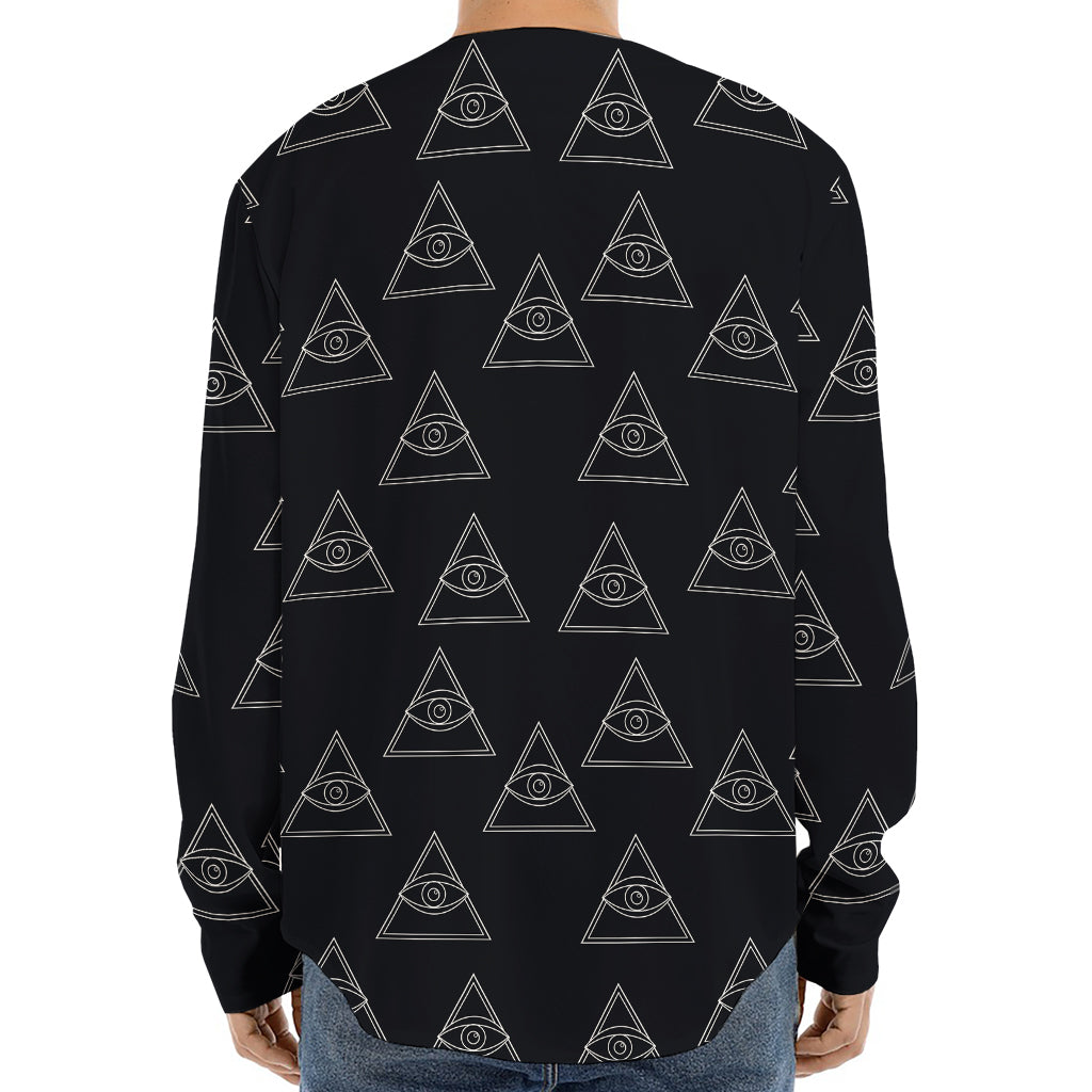 Masonic Eye Pattern Print Long Sleeve Baseball Jersey