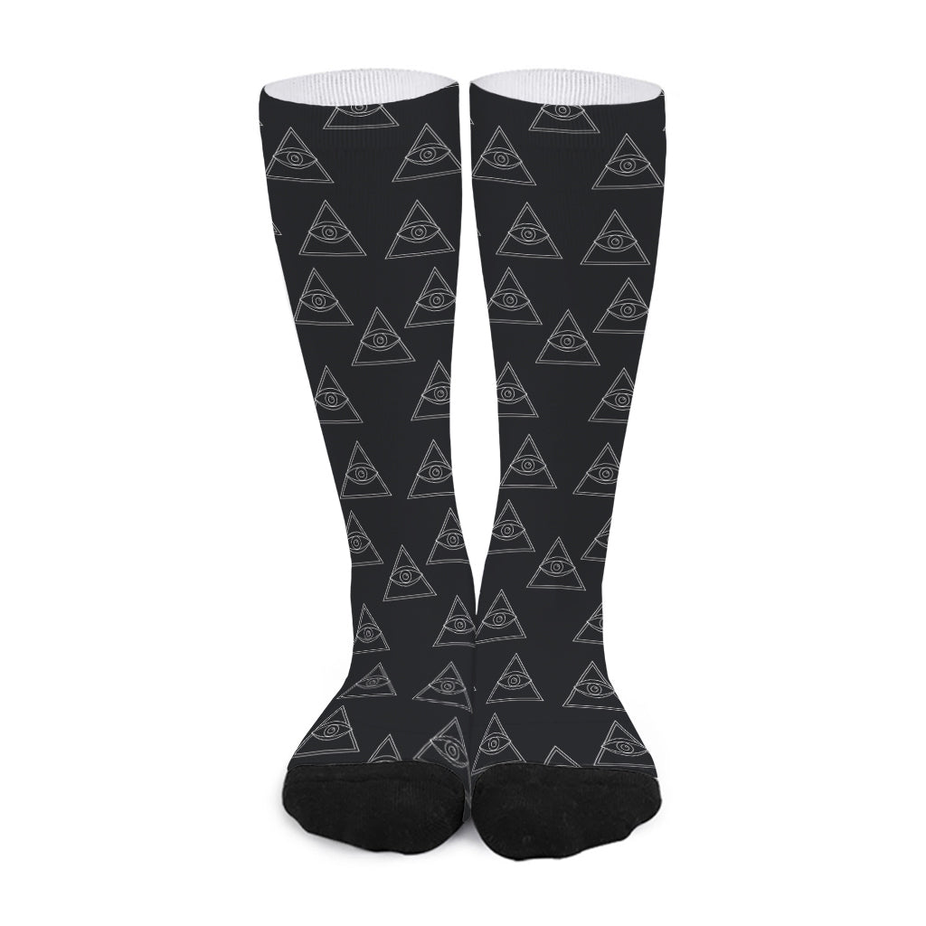 Masonic Eye Pattern Print Long Socks