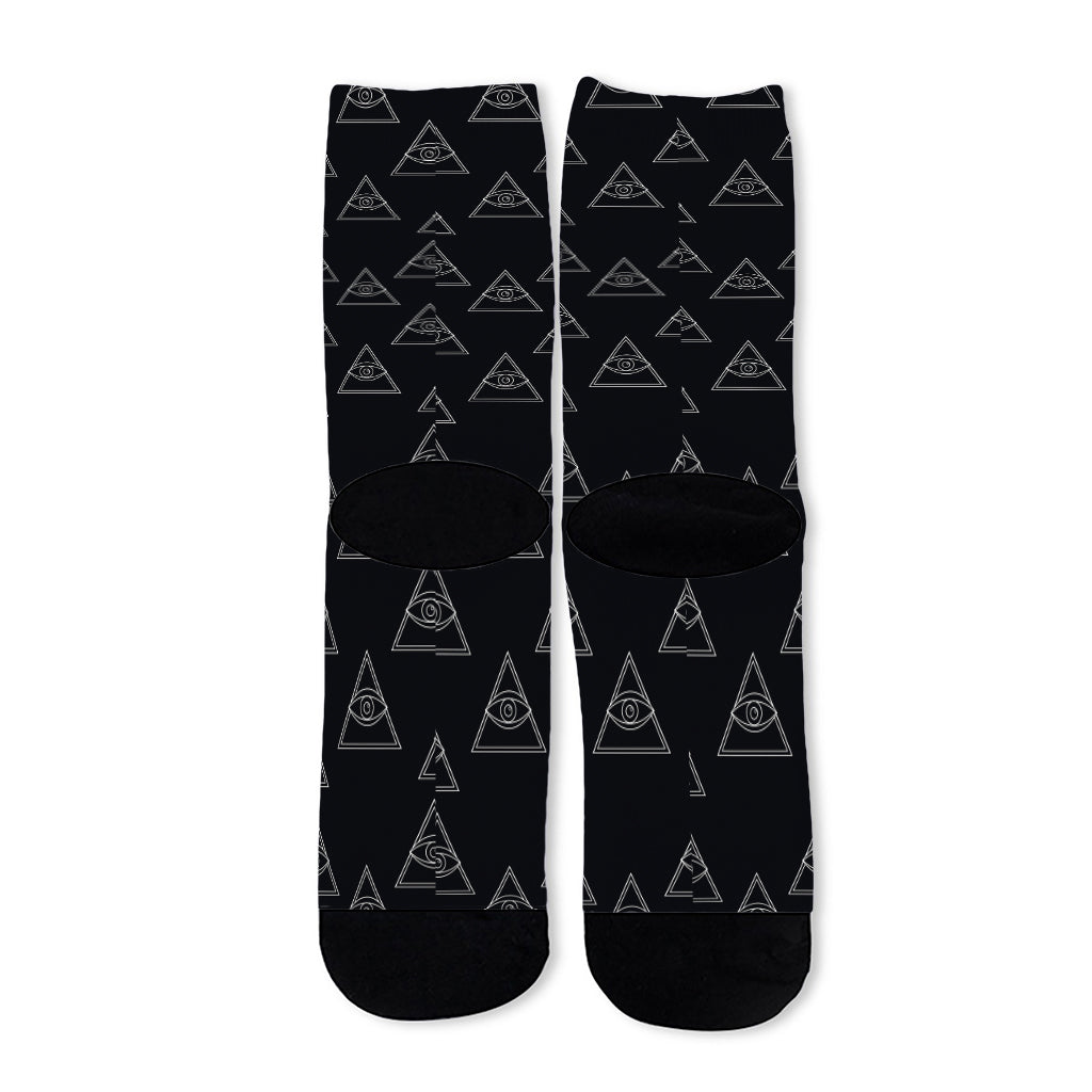 Masonic Eye Pattern Print Long Socks