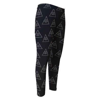 Masonic Eye Pattern Print Men's Compression Pants