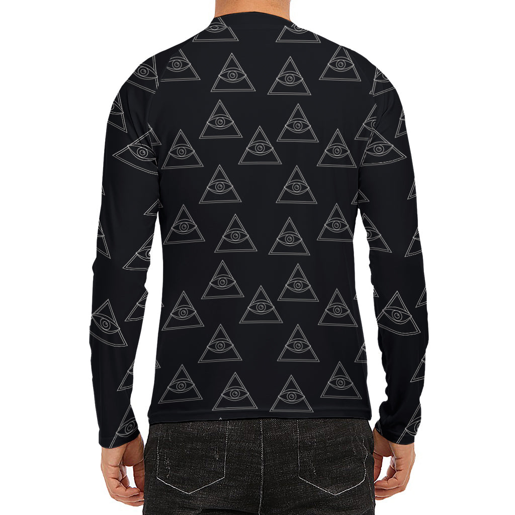 Masonic Eye Pattern Print Men's Long Sleeve Rash Guard