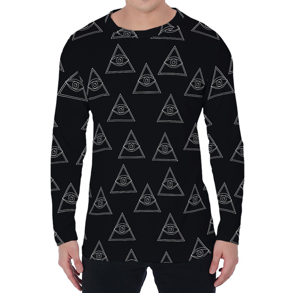 Masonic Eye Pattern Print Men's Long Sleeve T-Shirt